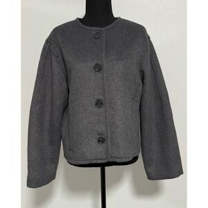 Abercrombie Fitch Women's Gray Herringbone Button Front Collarless Jacket Medium